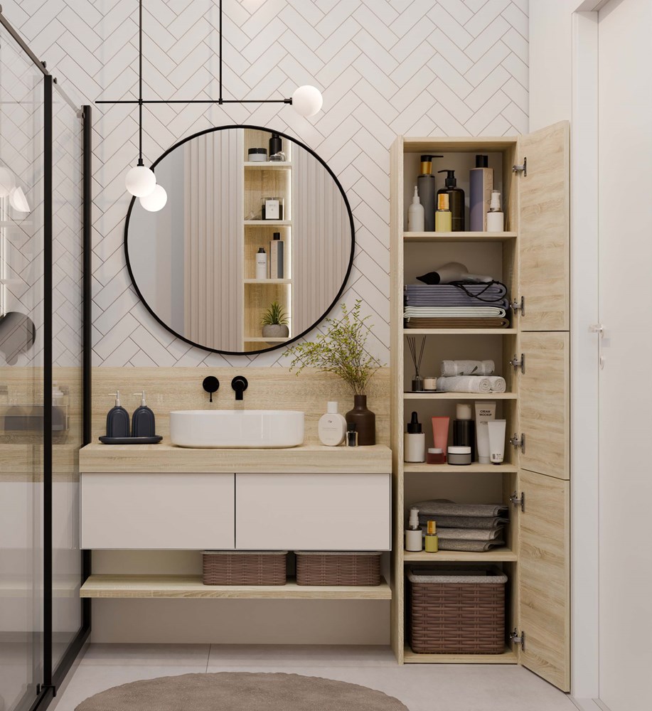 S43SONOMAFRONTOT Sara S43 Tall Bathroom Cabinet in Sonoma Oak - Image 7