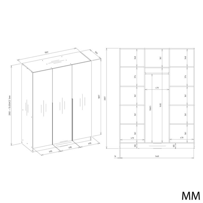 Wardrobe Soria 150 3-Door Beige - Image 8