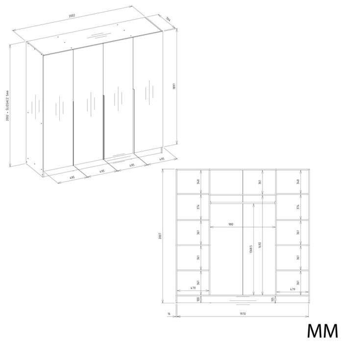 Wardrobe Soria 200 4-Door Beige - Image 8