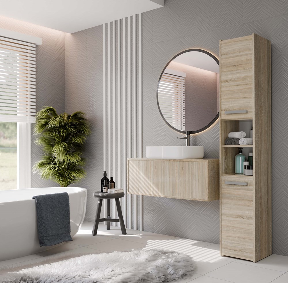 SONOMAS30BOKZM Sara S30 Tall Bathroom Cabinet in Sonoma Oak - Image 2