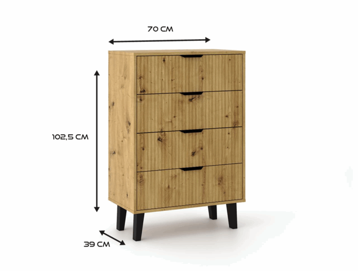 Scandi Slim 4-Drawer Chest – Oak Effect - Image 3
