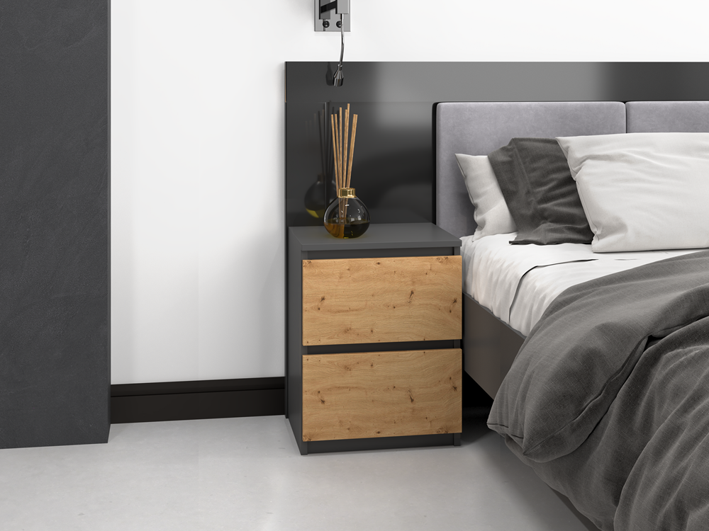 W2_2_1 Malwa W2 Bedside Table in Anthracite / Artisan Oak - Image 3