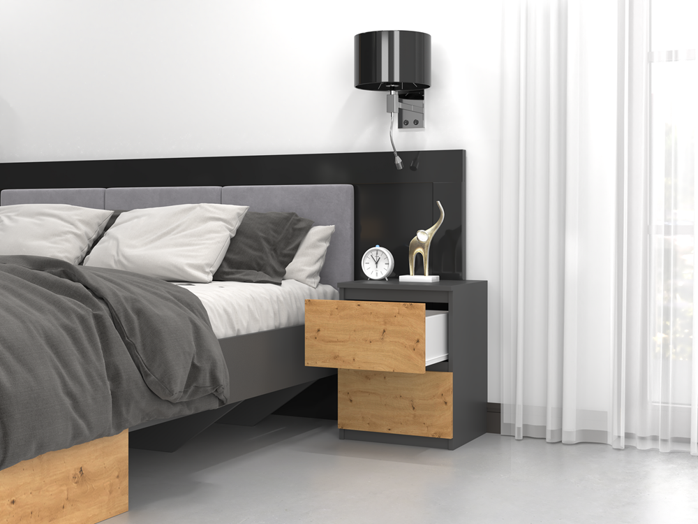 W2_2_open Malwa W2 Bedside Table in Anthracite / Artisan Oak - Image 5