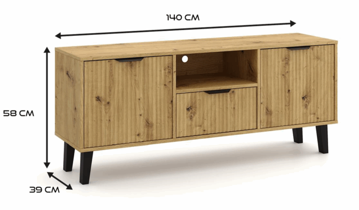 TV Unit Bergen 2 Doors 1 Drawer Slim Oak - Image 3