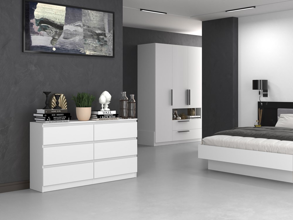 W_6_140_close Malwa M6 Wide Dresser - White Matte - Image 6