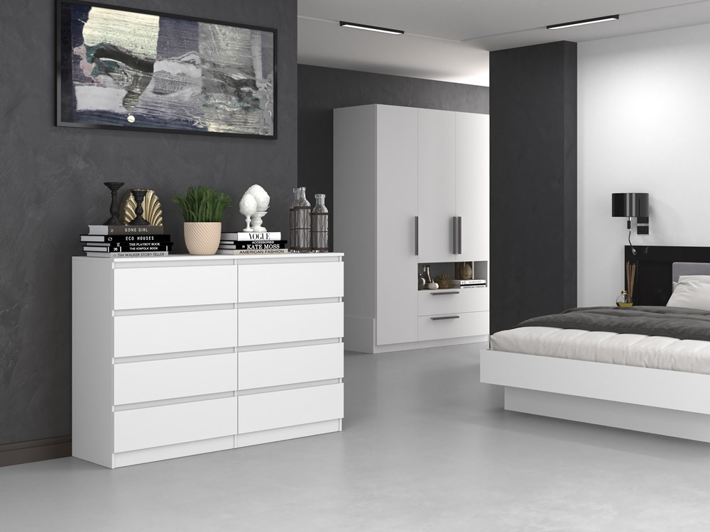 W_8_140_close Malwa M8 Wide 8-Drawer Dresser - 140cm - White - Image 4