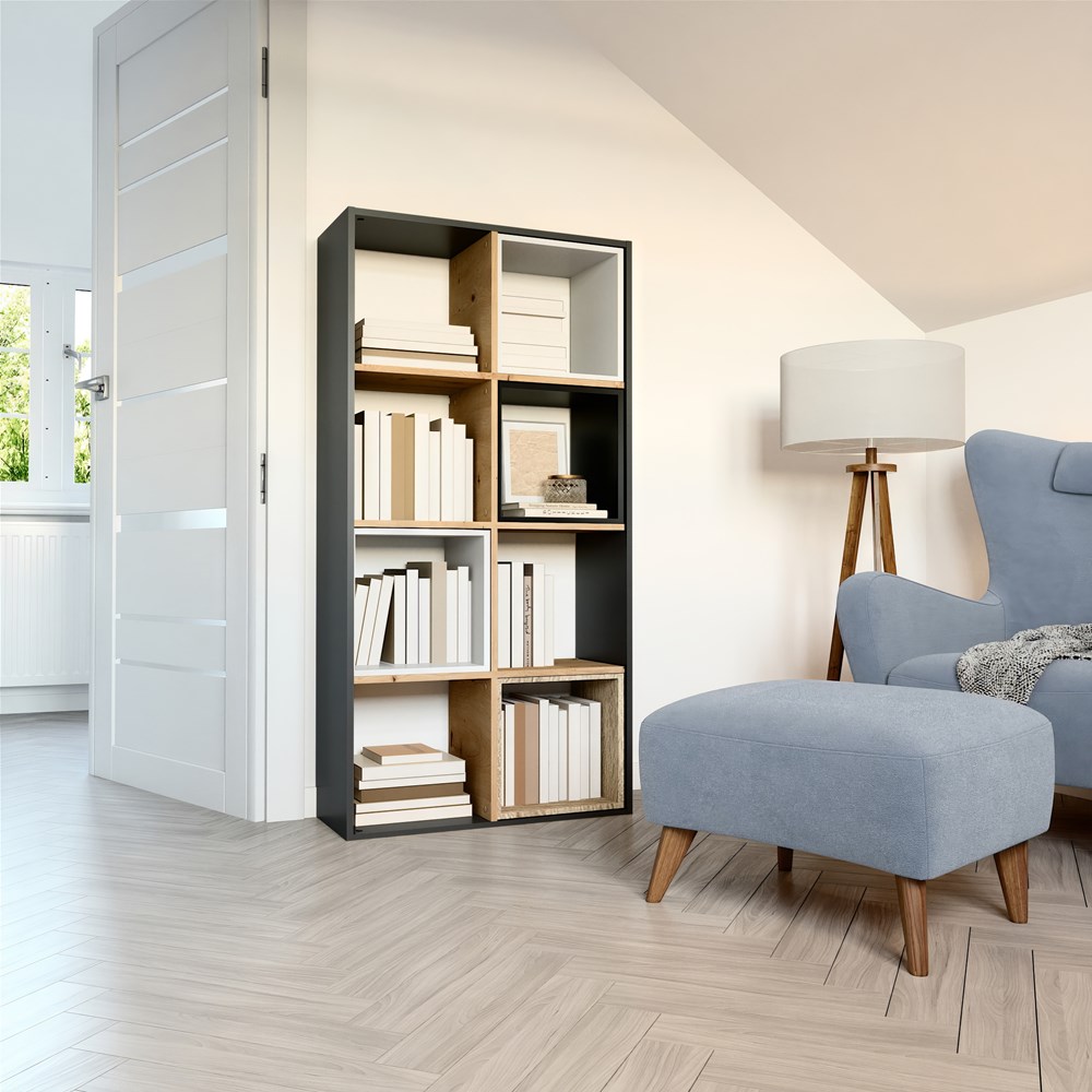 ant-art-2 Malax 2x4 Modern Cube Bookcase in Anthracite / Artisan Oak - Image 2