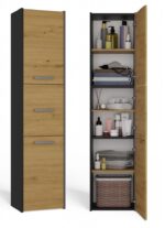 Sara S43 Tall Bathroom Cabinet in Anthracite / Artisan Oak