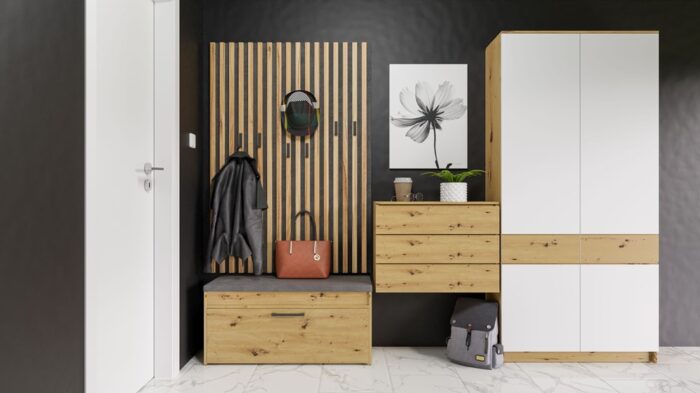 Lomera Shoe Cabinet – Oak Finish - Image 5