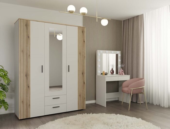 Wardrobe Nova 150 Mirror Oak Beige - Image 6