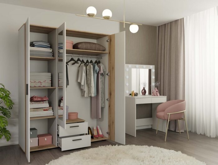 Wardrobe Nova 150 Mirror Oak Beige - Image 8