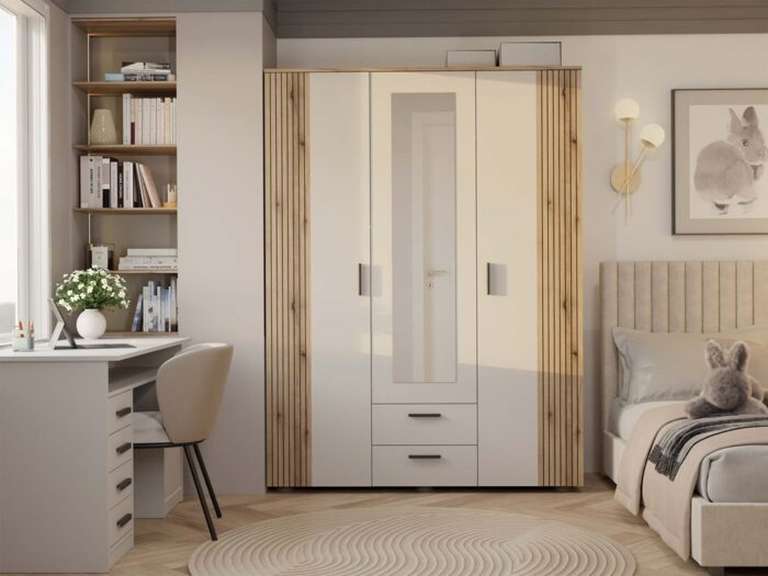 Wardrobe Nova 150 Mirror Oak Beige - Image 3