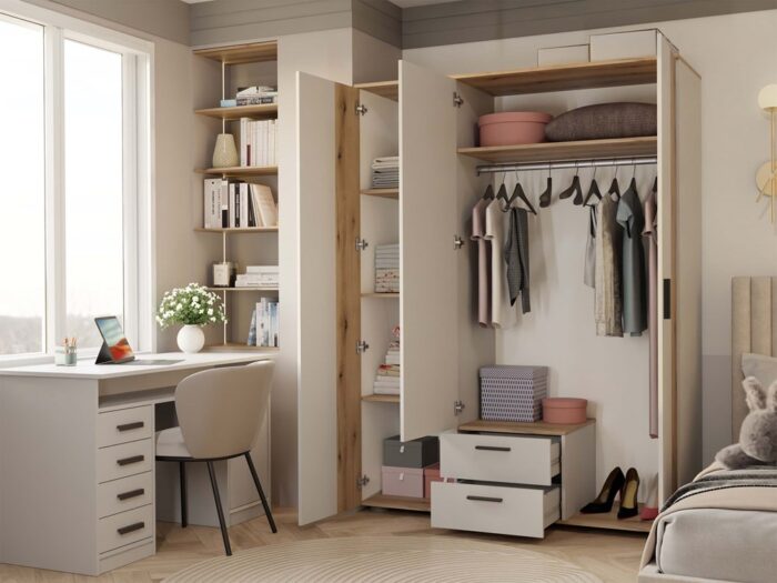 Wardrobe Nova 150 Mirror Oak Beige - Image 2