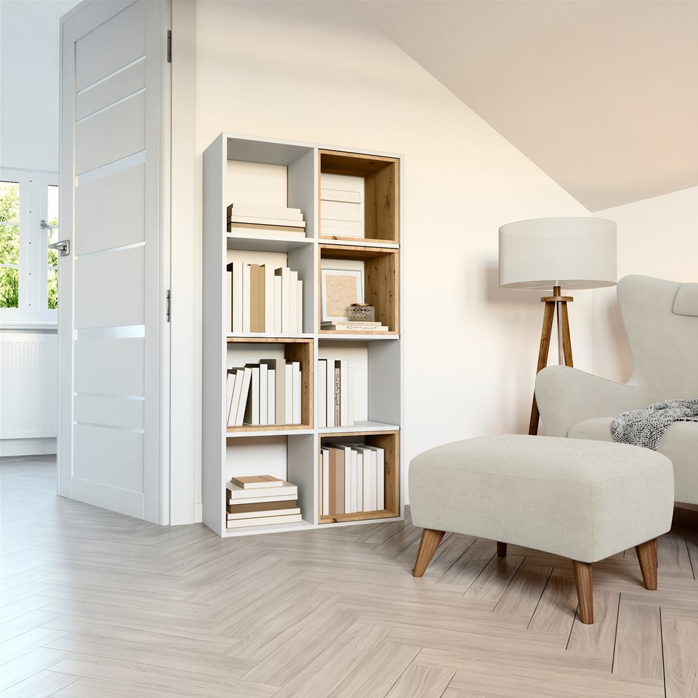 biel-2 Malax 2x4 Modern Cube Bookcase in White Matt - Image 2