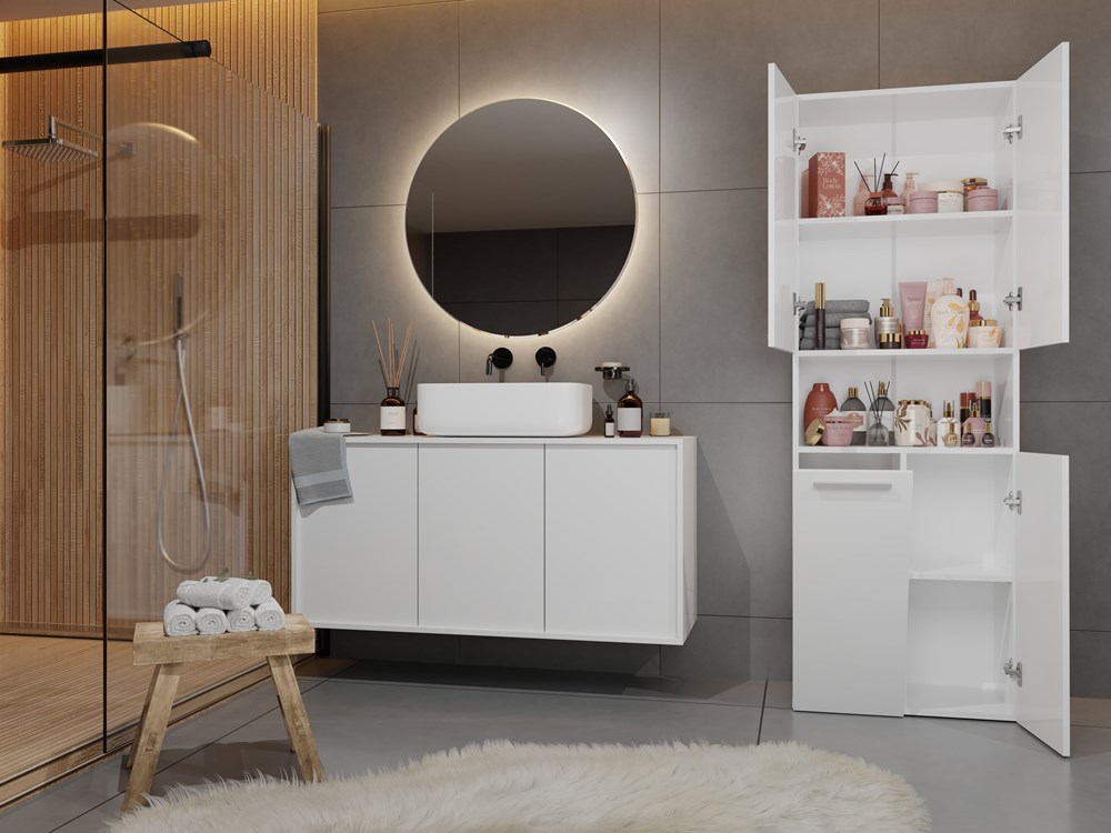 biel-20011 Nel 1K/DK Tall Bathroom Cabinet in White Matt - Image 4