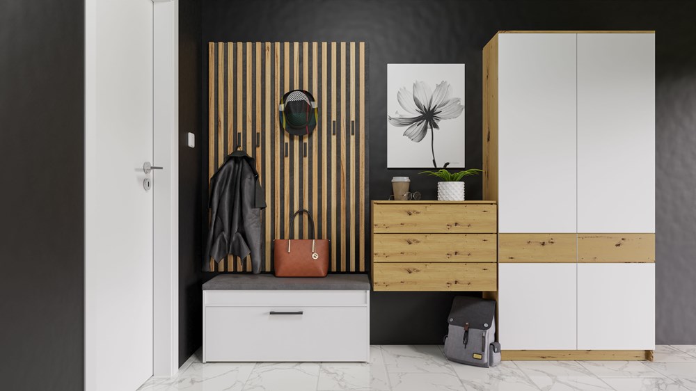 biel-wizualizacja Parma Shoe Cabinet with Seat in White Matt - Image 5