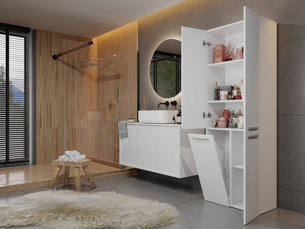 biel0010 Nel 1K/DD Tall Bathroom Cabinet in White Matt - Image 5