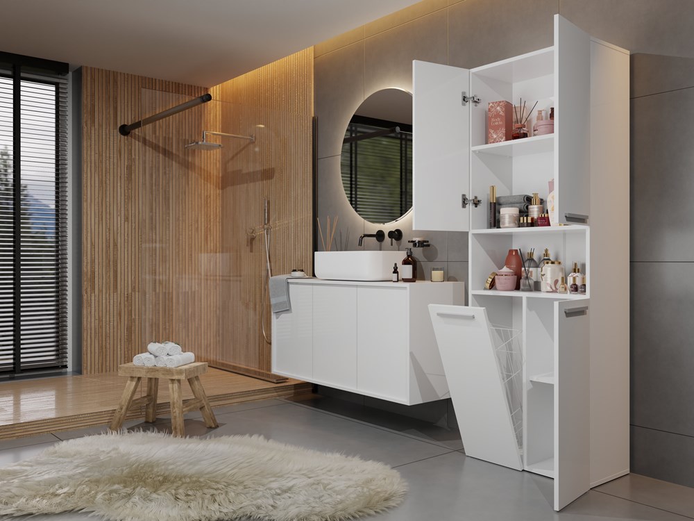 biel0011 Nel 1K/DK Tall Bathroom Cabinet in White Matt - Image 6