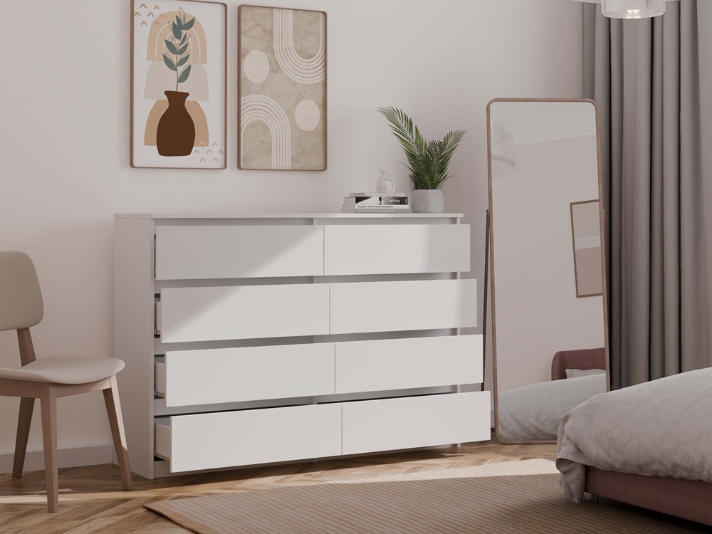 biel_m8_140_3 Malwa M8 Wide 8-Drawer Dresser - 140cm - White - Image 5