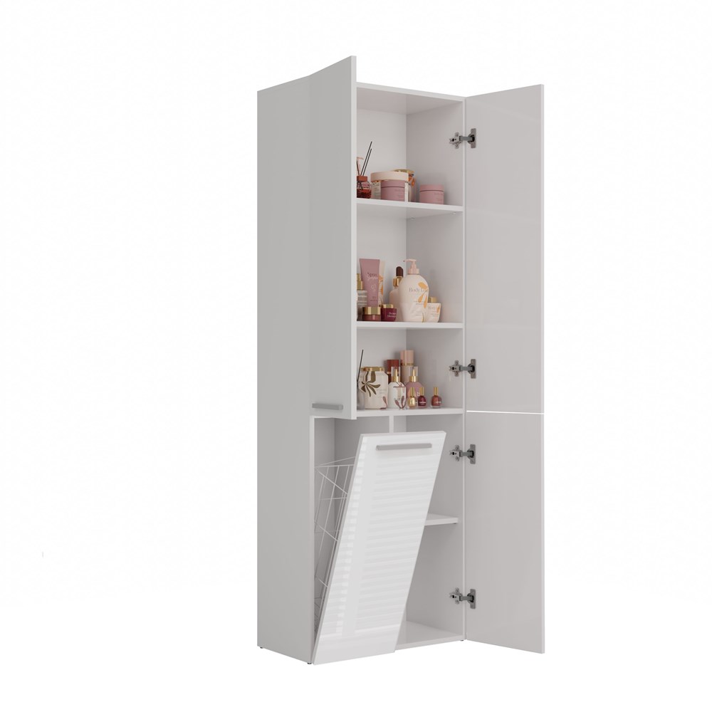 biell0010 Nel 1K/DD Tall Bathroom Cabinet in White Gloss - Image 2