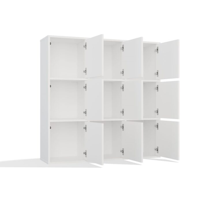 Grid 3x3 White Cube Bookcase with Doors - Image 9