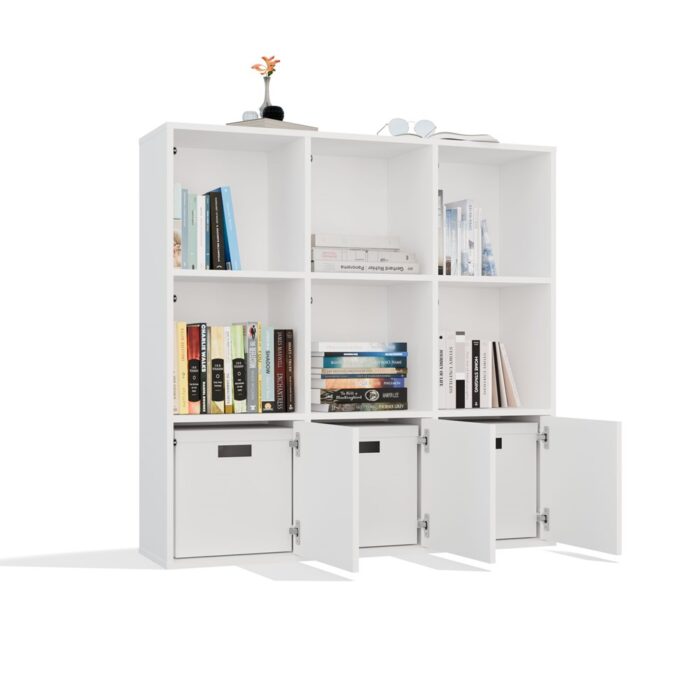 Grid 3x3 White Cube Bookcase with Doors - Image 10