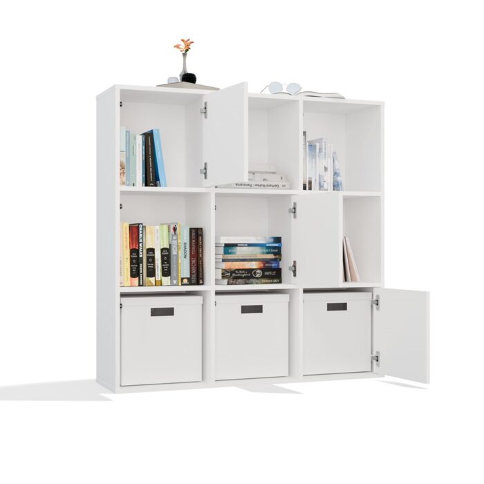 Grid 3x3 White Cube Bookcase with Doors - Image 11