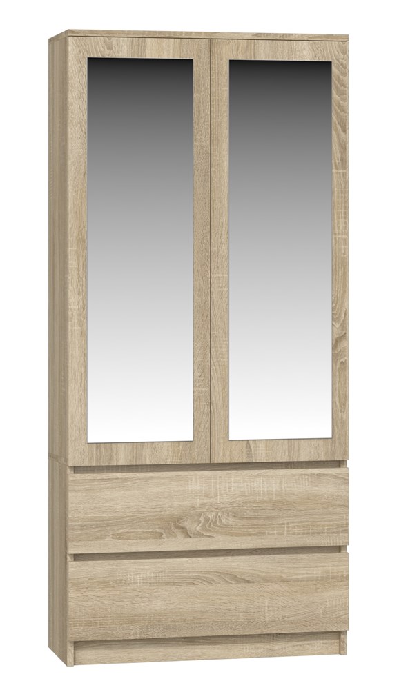 c8fb3ebf-3332-48c2-a411-8bfabe817de2 Malwa SS-90L Two-Door Mirrored Wardrobe in Sonoma Oak - Image 4