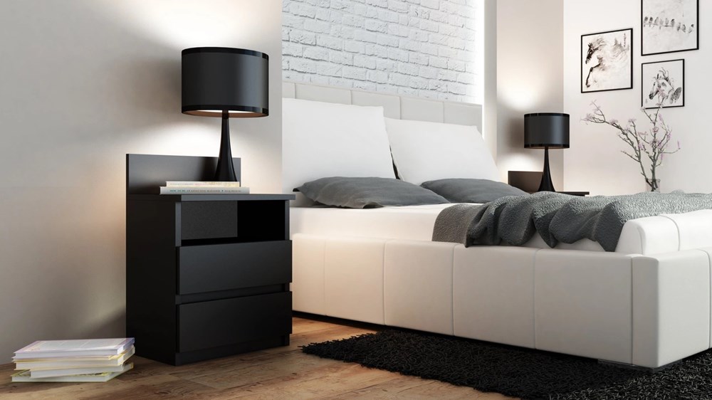 czern Malwa M1 Modern Bedside Table with 2 Drawers in Black - Image 5