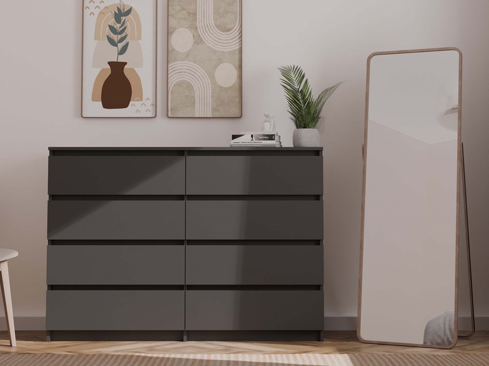 czern_m8_140_1 Malwa M8 Wide 8-Drawer Dresser - 140cm - Black - Image 3