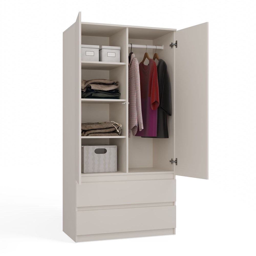 kaszmir-SS-90-20st-open Malwa SS-90L Two-Door Mirrored Wardrobe in Cashmere - Image 7