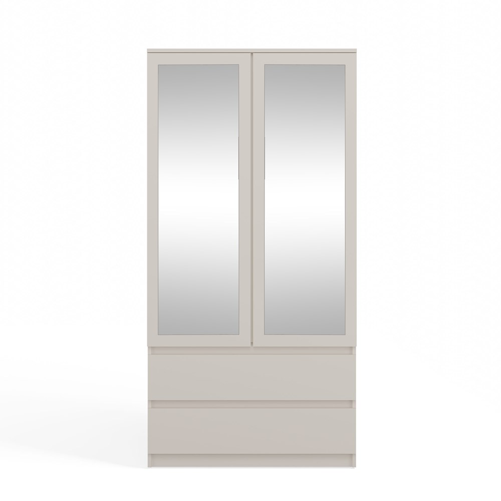 kaszmir-SS-90_close Malwa SS-90L Two-Door Mirrored Wardrobe in Cashmere - Image 3
