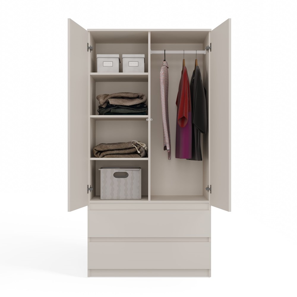 kaszmir-SS-90open Malwa SS-90L Two-Door Mirrored Wardrobe in Cashmere - Image 5