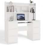 Kuba Workstation with Overhead Shelf – White