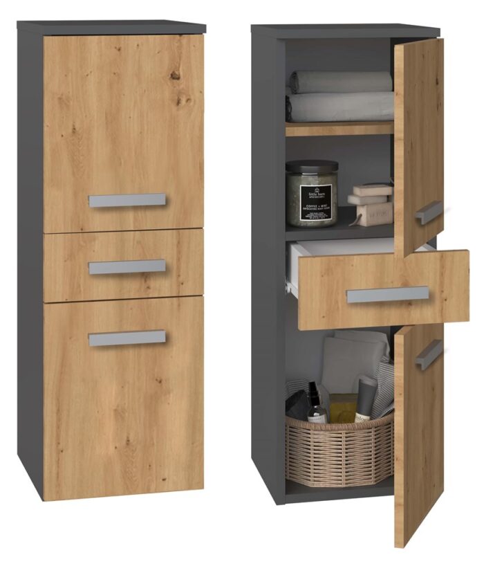 Ardent Tall Cabinet Anthracite & Oak - Image 1