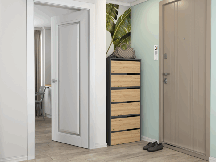 Axton Shoe Cabinet – Anthracite & Oak Effect - Image 8