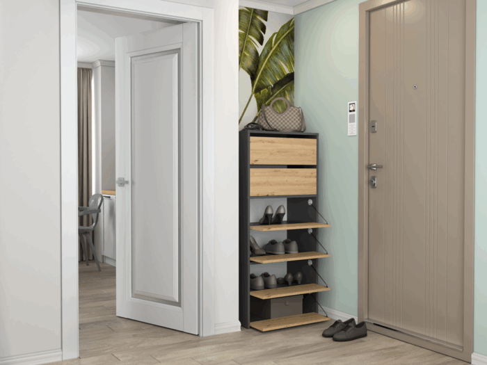Axton Shoe Cabinet – Anthracite & Oak Effect - Image 7