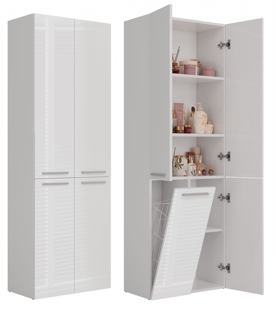 profilowe Nel 1K/DD Tall Bathroom Cabinet in White Gloss - Image 1