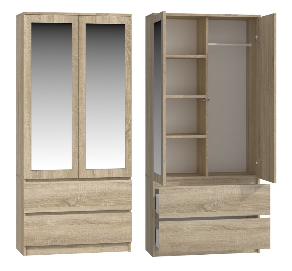 profilowe Malwa SS-90L Two-Door Mirrored Wardrobe in Sonoma Oak - Image 1