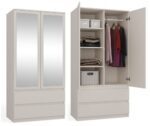 Malwa SS-90L Two-Door Mirrored Wardrobe in Cashmere