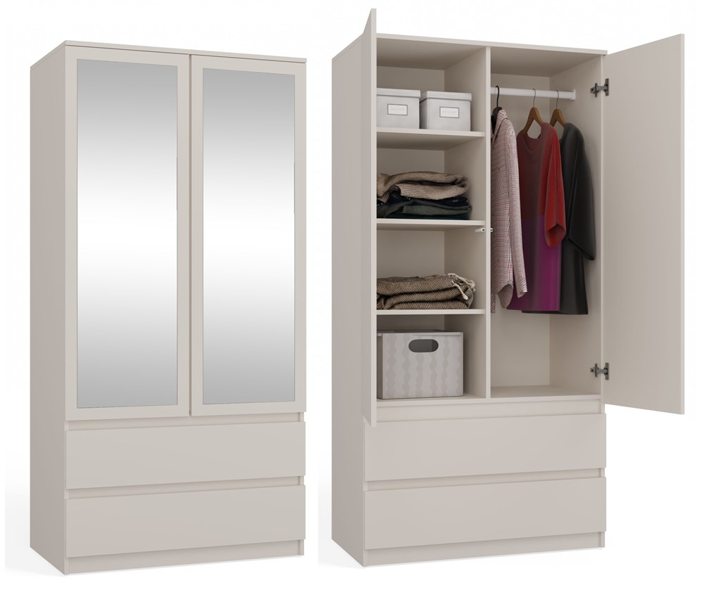 profilowe Malwa SS-90L Two-Door Mirrored Wardrobe in Cashmere - Image 1