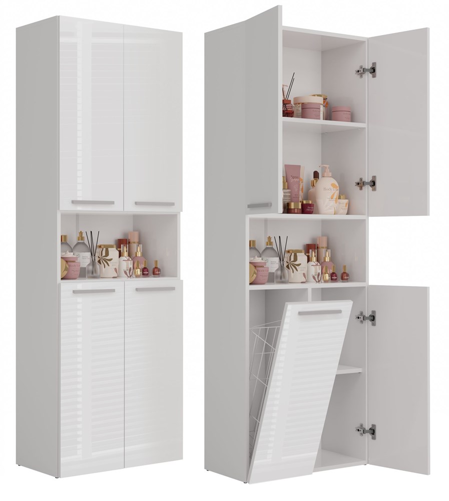 profilowe Nel 1K/DK Tall Bathroom Cabinet in White Gloss - Image 1
