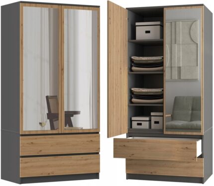 Wardrobe Liora SS-90L Anthracite & Oak