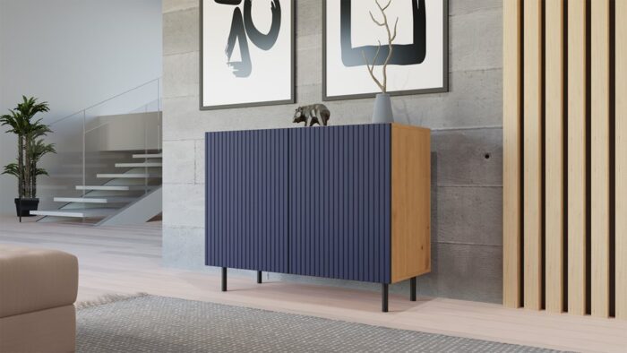 Kama Slim 2-Door Cabinet – Navy Blue & Oak - Image 8