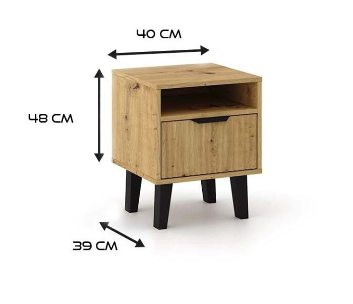 Skandic Slim Bedside Table with Drawer – Oak Effect - Image 3