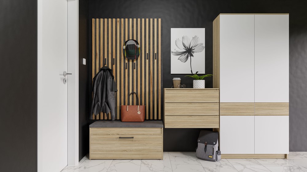 sonoma-wizualizacja Parma Shoe Cabinet with Seat in Sonoma Oak - Image 5