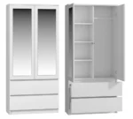 Malwa SS-90L Two-Door Mirrored Wardrobe in White Matt