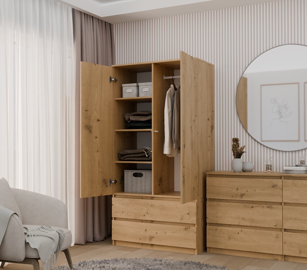 ss-90artisanopen Malwa SS-90 Two-Door Wardrobe in Artisan Oak - Image 3