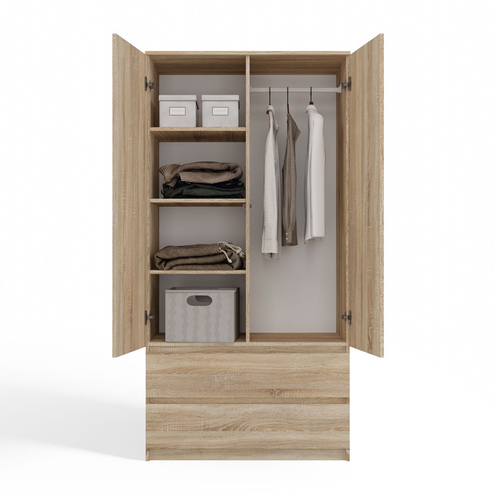 ss-90sonoma3 Malwa SS-90 Two-Door Wardrobe in Sonoma Oak - Image 5