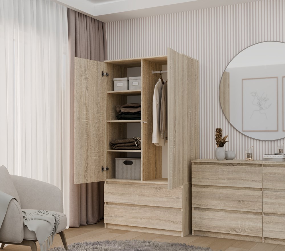 ss-90sonomaotwarewiz Malwa SS-90 Two-Door Wardrobe in Sonoma Oak - Image 3